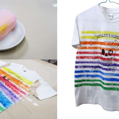 スポンジに絵の具をつけてtシャツにペイント