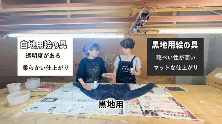 くらカラーの白地用と黒地用の違いを説明している人物